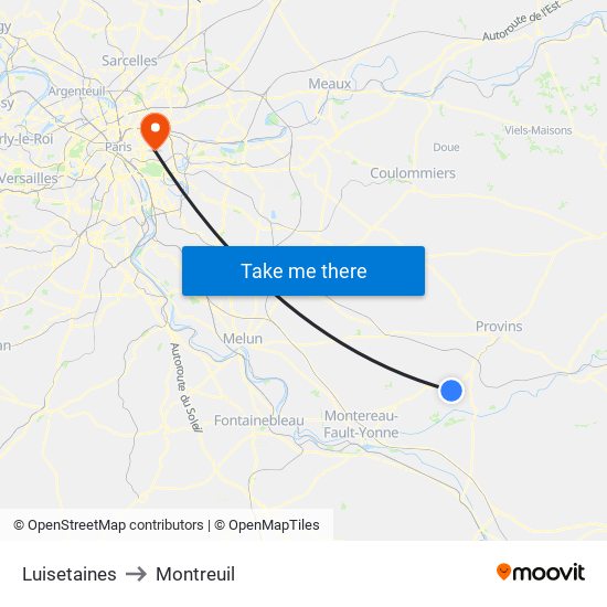 Luisetaines to Montreuil map