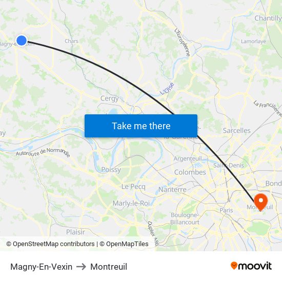 Magny-En-Vexin to Montreuil map
