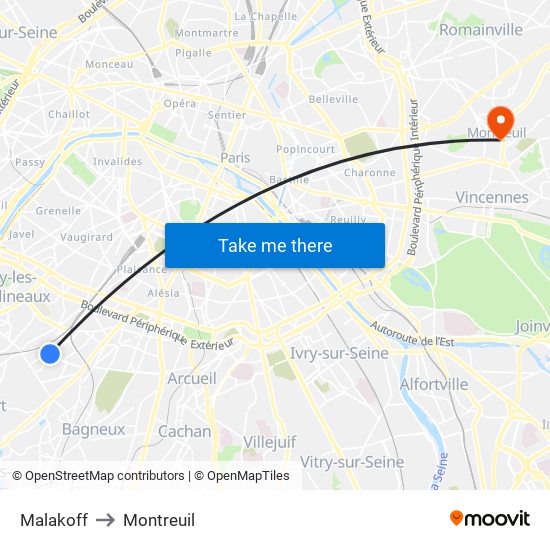 Malakoff to Montreuil map