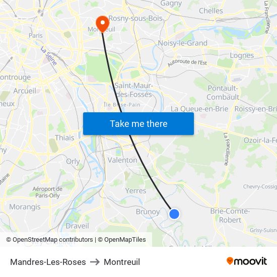 Mandres-Les-Roses to Montreuil map