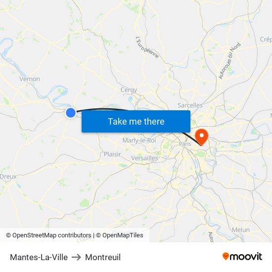Mantes-La-Ville to Montreuil map