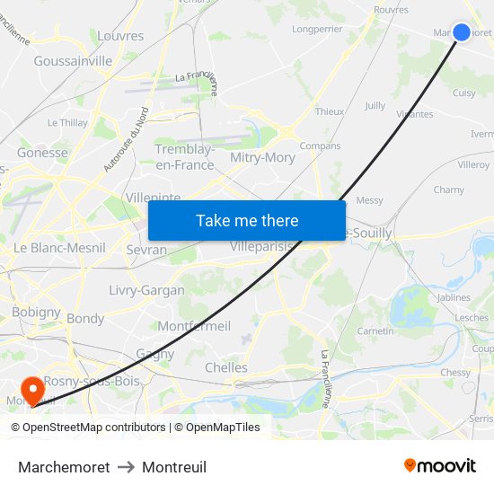 Marchemoret to Montreuil map