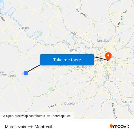 Marchezais to Montreuil map