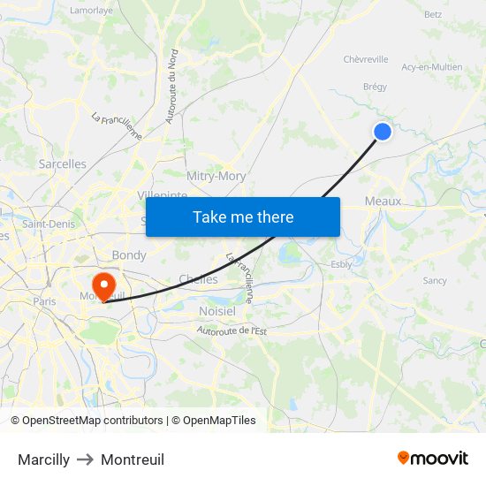 Marcilly to Montreuil map