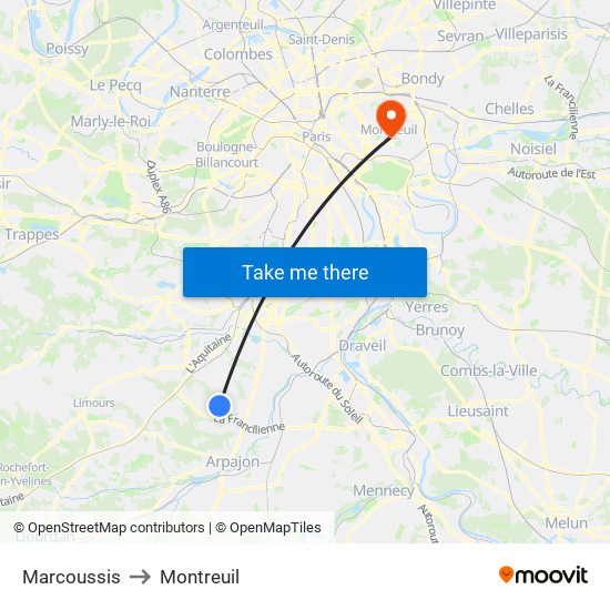 Marcoussis to Montreuil map