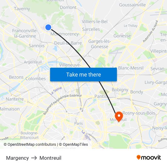 Margency to Montreuil map