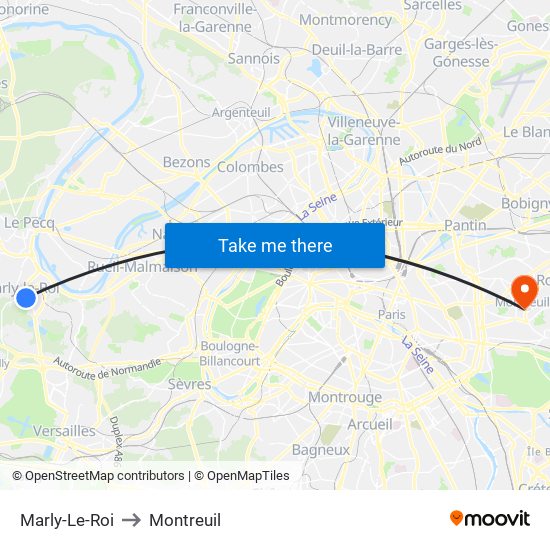 Marly-Le-Roi to Montreuil map