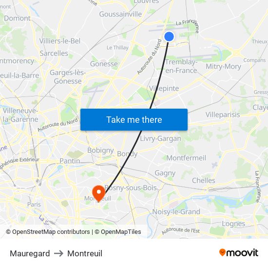 Mauregard to Montreuil map