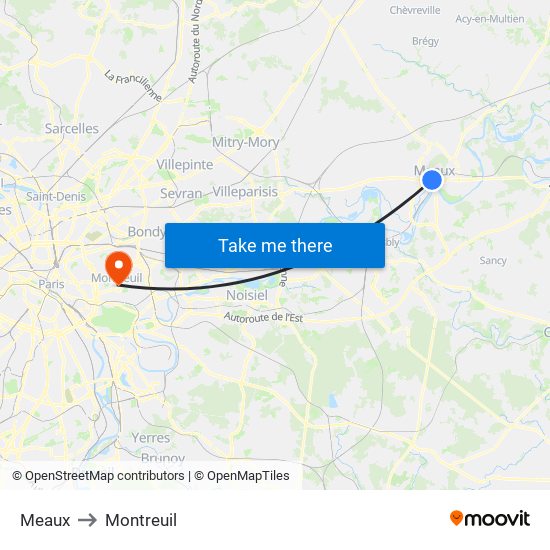 Meaux to Montreuil map