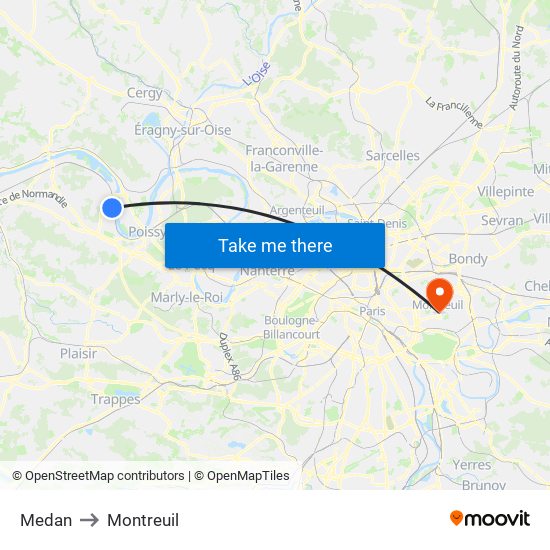 Medan to Montreuil map