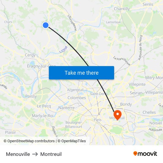 Menouville to Montreuil map