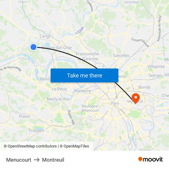 Menucourt to Montreuil map