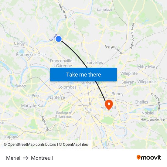 Meriel to Montreuil map
