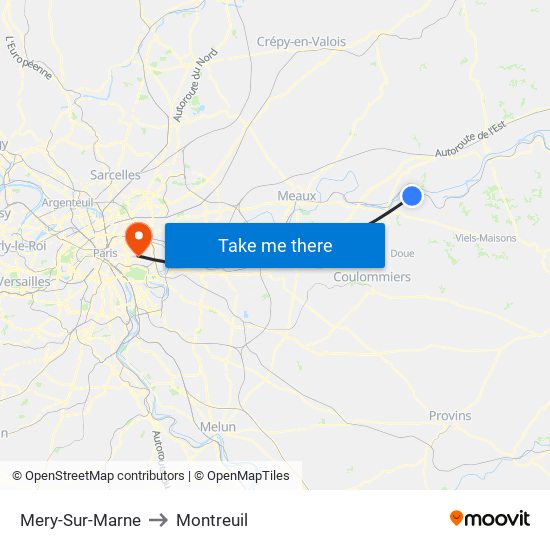 Mery-Sur-Marne to Montreuil map