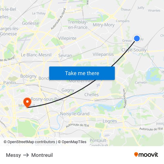 Messy to Montreuil map