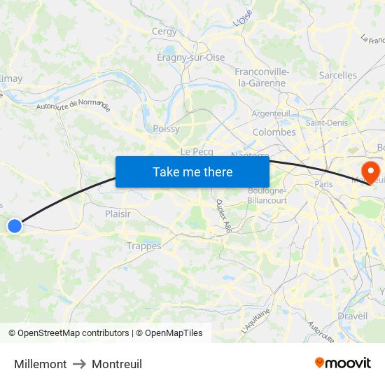Millemont to Montreuil map
