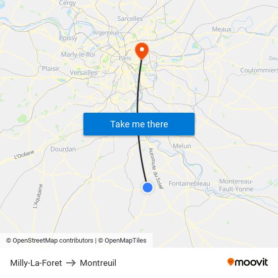 Milly-La-Foret to Montreuil map