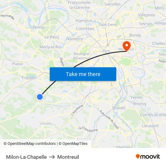 Milon-La-Chapelle to Montreuil map