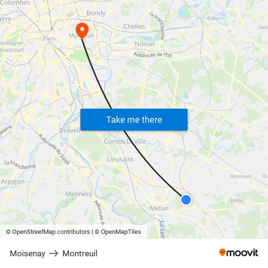 Moisenay to Montreuil map