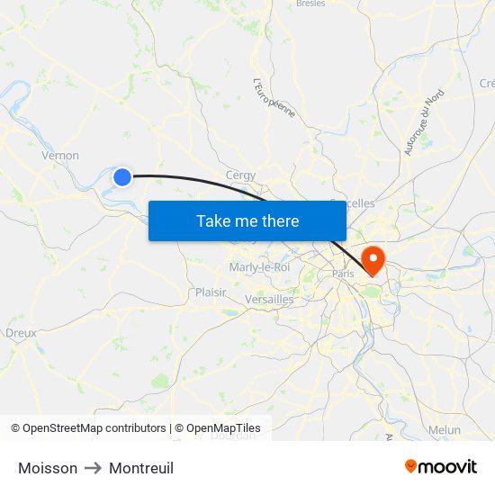 Moisson to Montreuil map