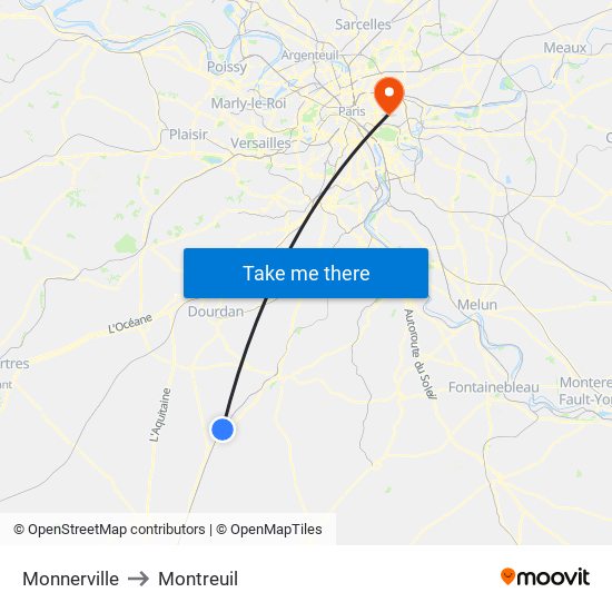 Monnerville to Montreuil map
