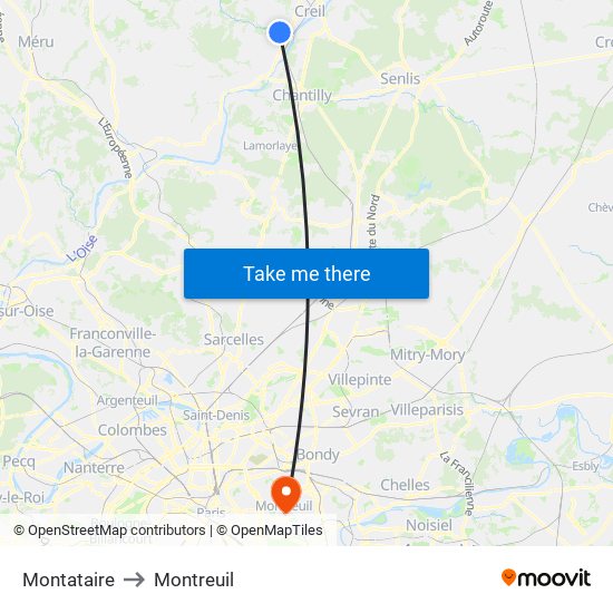 Montataire to Montreuil map