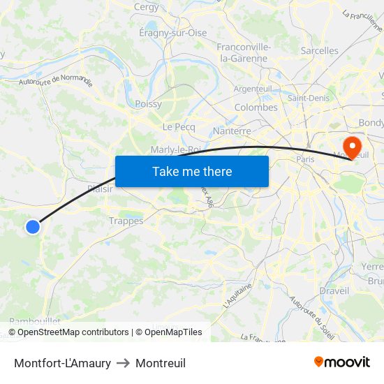 Montfort-L'Amaury to Montreuil map