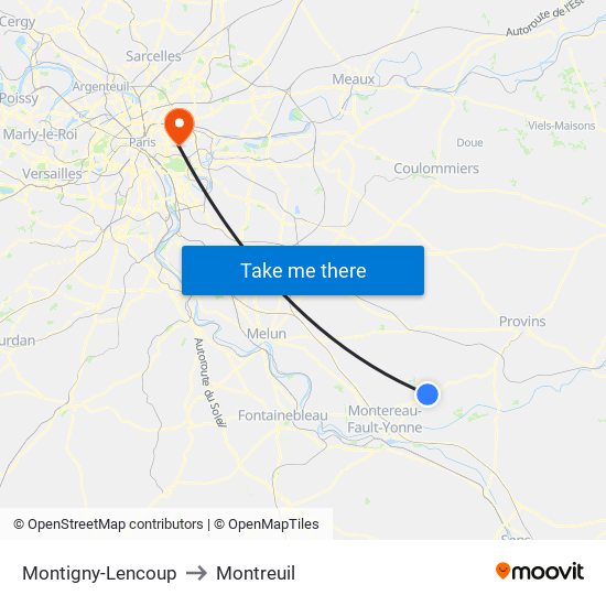 Montigny-Lencoup to Montreuil map