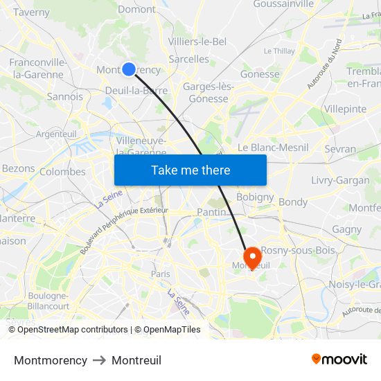 Montmorency to Montreuil map