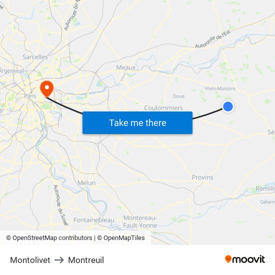 Montolivet to Montreuil map