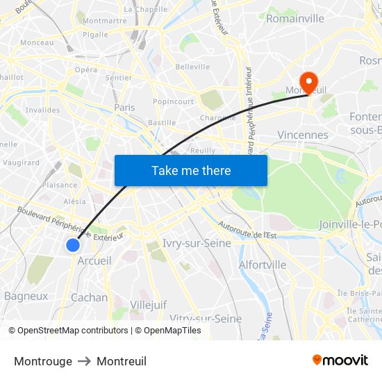 Montrouge to Montreuil map