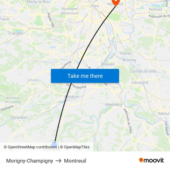 Morigny-Champigny to Montreuil map