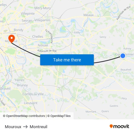 Mouroux to Montreuil map