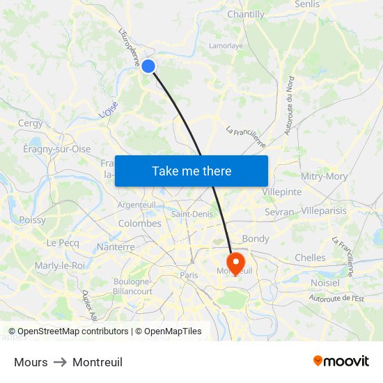 Mours to Montreuil map