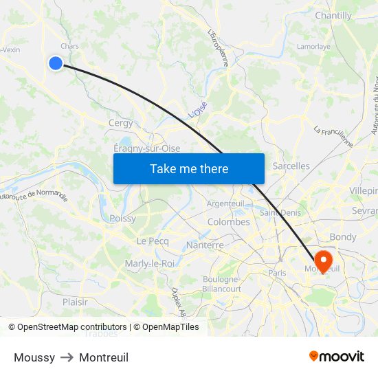 Moussy to Montreuil map