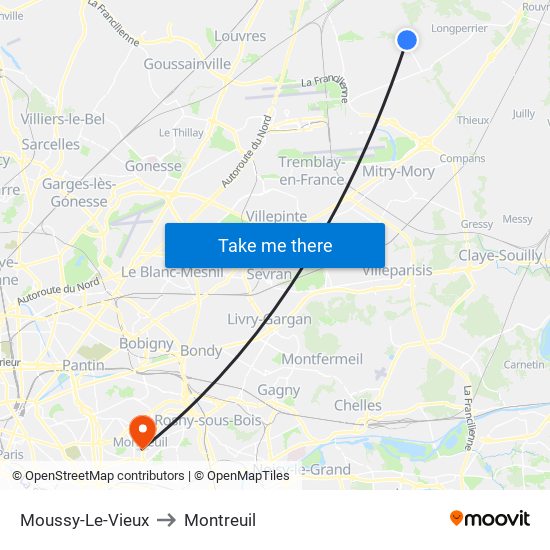 Moussy-Le-Vieux to Montreuil map