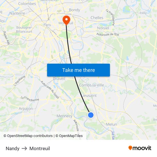 Nandy to Montreuil map