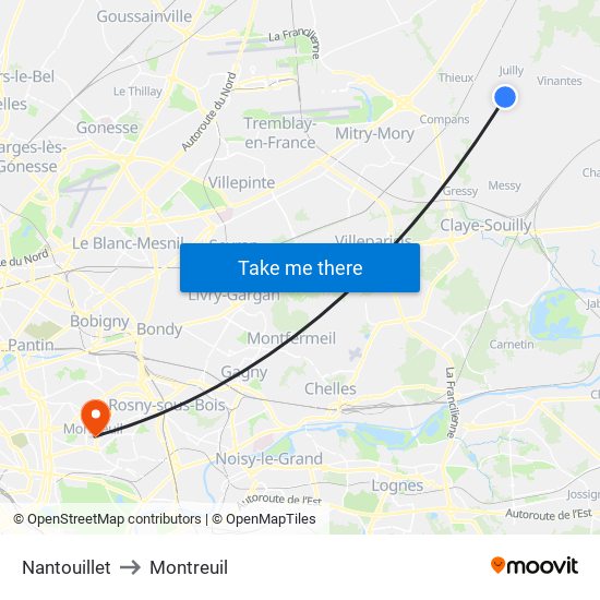 Nantouillet to Montreuil map