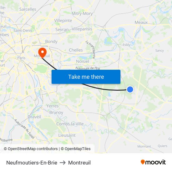 Neufmoutiers-En-Brie to Montreuil map