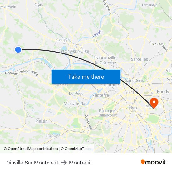 Oinville-Sur-Montcient to Montreuil map