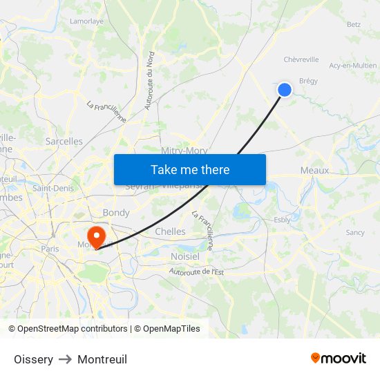 Oissery to Montreuil map