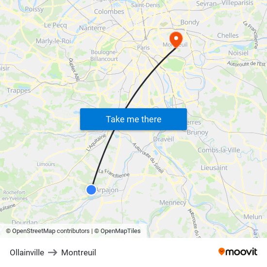 Ollainville to Montreuil map