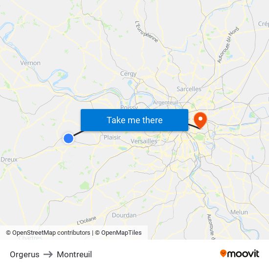 Orgerus to Montreuil map