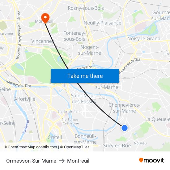 Ormesson-Sur-Marne to Montreuil map