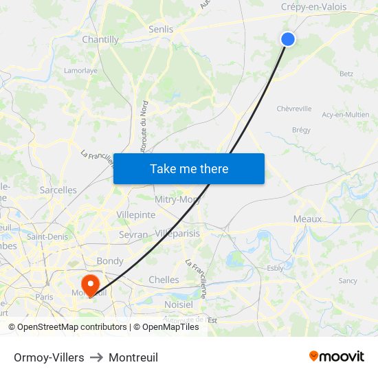 Ormoy-Villers to Montreuil map