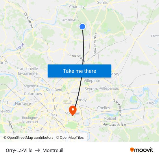 Orry-La-Ville to Montreuil map