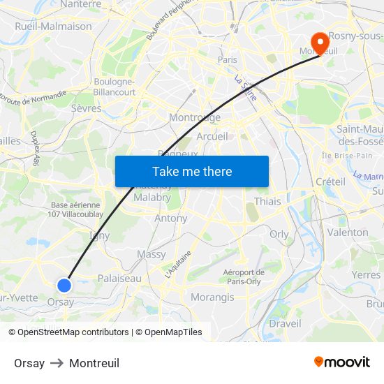 Orsay to Montreuil map