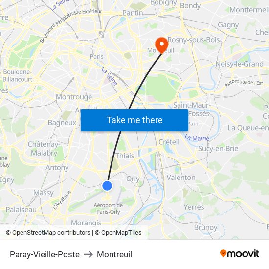 Paray-Vieille-Poste to Montreuil map