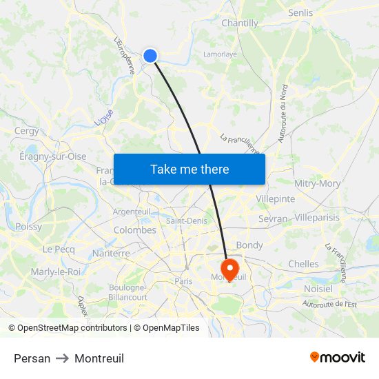 Persan to Montreuil map