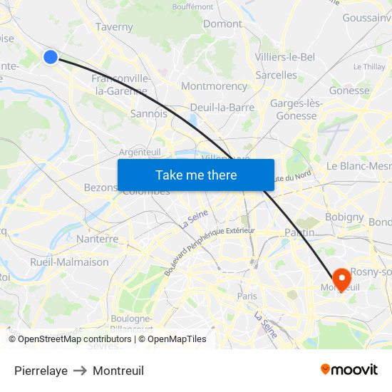 Pierrelaye to Montreuil map